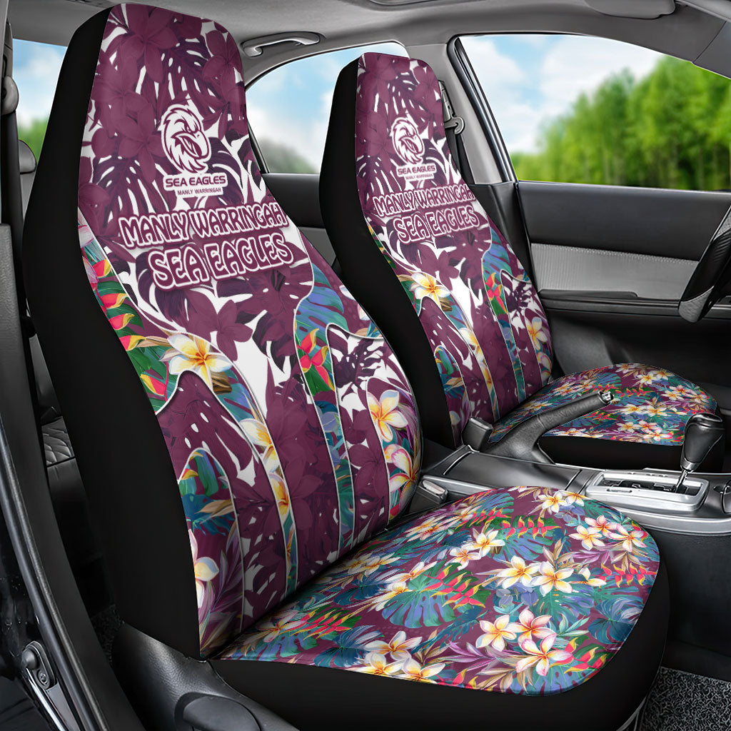 Manly Warringah Sea Eagles Car Seat Cover Tropical Hibiscus Floral Pattern With Maroon And White Accents
