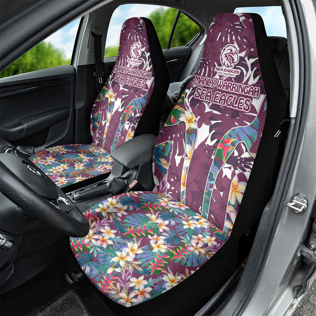Manly Warringah Sea Eagles Car Seat Cover Tropical Hibiscus Floral Pattern With Maroon And White Accents