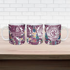 Manly Warringah Sea Eagles Ceramic Mug Tropical Hibiscus Floral Pattern With Maroon And White Accents
