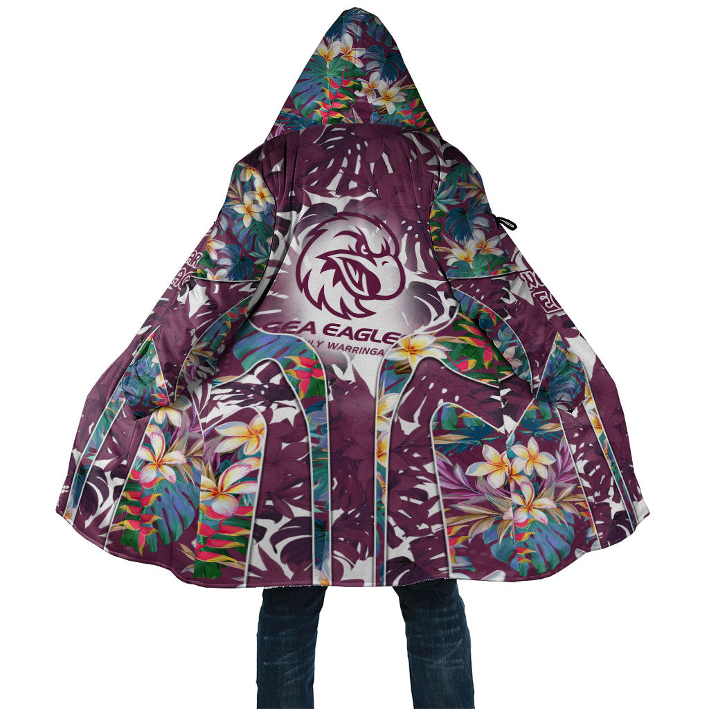Manly Warringah Sea Eagles Cloak Tropical Hibiscus Floral Pattern With Maroon And White Accents