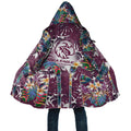 Manly Warringah Sea Eagles Cloak Tropical Hibiscus Floral Pattern With Maroon And White Accents