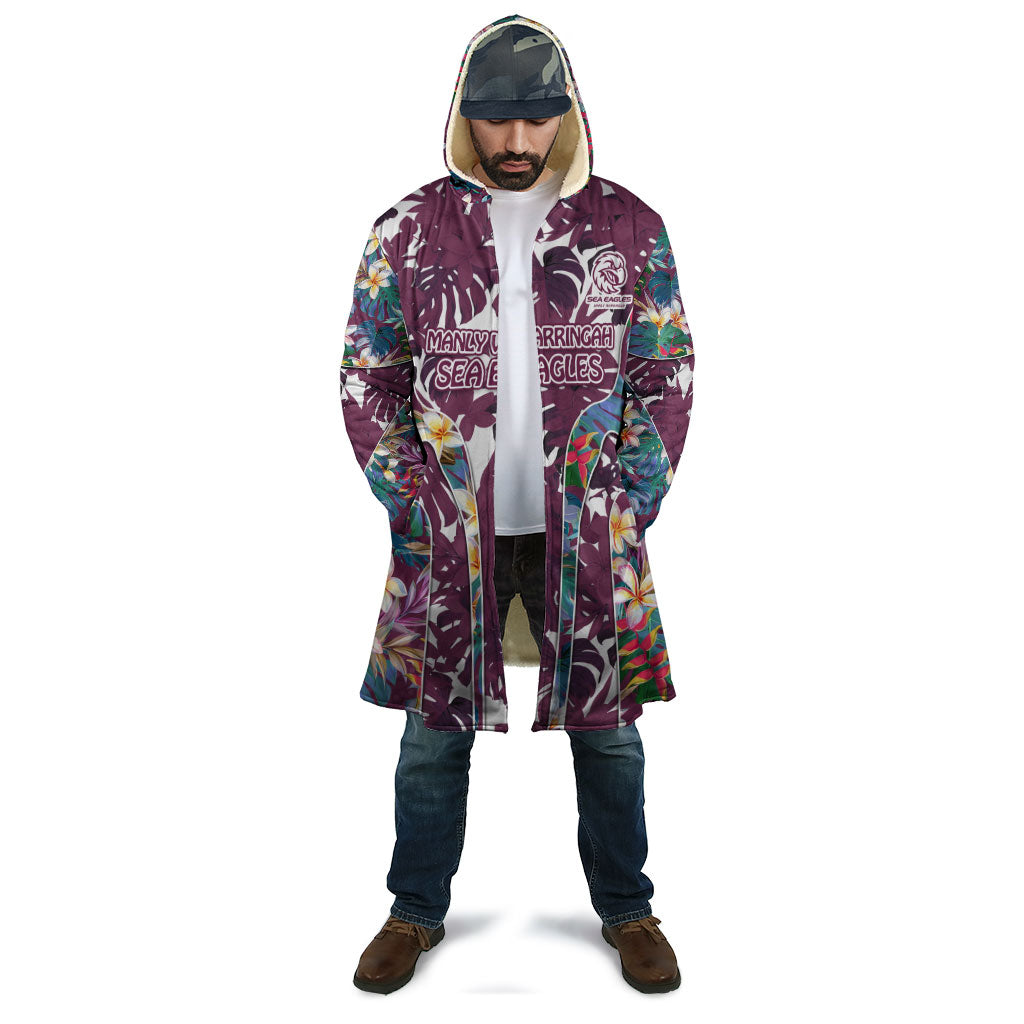 Manly Warringah Sea Eagles Cloak Tropical Hibiscus Floral Pattern With Maroon And White Accents