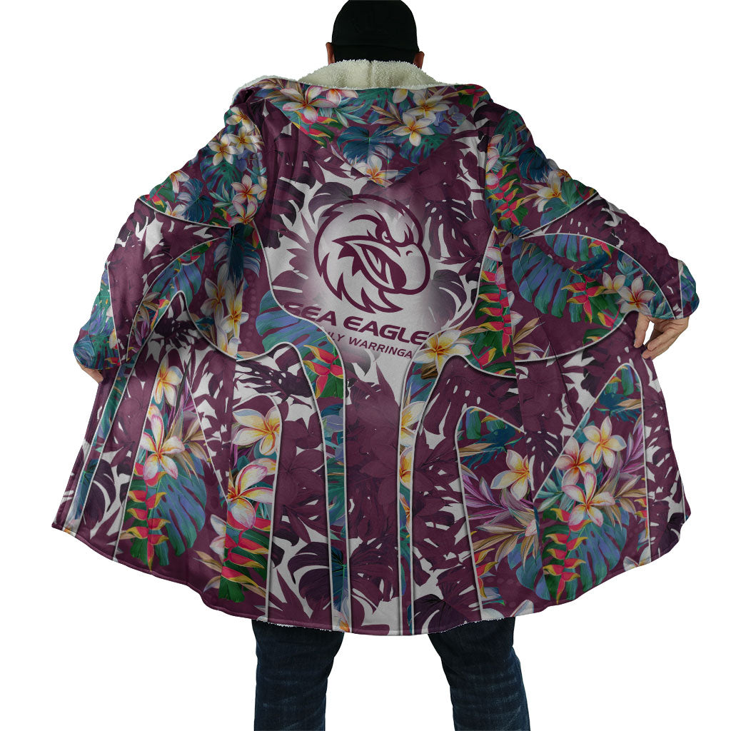 Manly Warringah Sea Eagles Cloak Tropical Hibiscus Floral Pattern With Maroon And White Accents