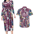 Manly Warringah Sea Eagles Couples Matching Long Sleeve Bodycon Dress and Hawaiian Shirt Tropical Hibiscus Floral Pattern With Maroon And White Accents
