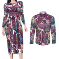Manly Warringah Sea Eagles Couples Matching Long Sleeve Bodycon Dress and Long Sleeve Button Shirt Tropical Hibiscus Floral Pattern With Maroon And White Accents