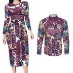 Manly Warringah Sea Eagles Couples Matching Long Sleeve Bodycon Dress and Long Sleeve Button Shirt Tropical Hibiscus Floral Pattern With Maroon And White Accents