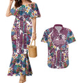 Manly Warringah Sea Eagles Couples Matching Mermaid Dress and Hawaiian Shirt Tropical Hibiscus Floral Pattern With Maroon And White Accents