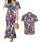 Manly Warringah Sea Eagles Couples Matching Mermaid Dress and Hawaiian Shirt Tropical Hibiscus Floral Pattern With Maroon And White Accents