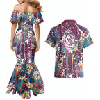 Manly Warringah Sea Eagles Couples Matching Mermaid Dress and Hawaiian Shirt Tropical Hibiscus Floral Pattern With Maroon And White Accents