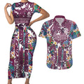 Manly Warringah Sea Eagles Couples Matching Short Sleeve Bodycon Dress and Hawaiian Shirt Tropical Hibiscus Floral Pattern With Maroon And White Accents