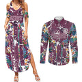 Manly Warringah Sea Eagles Couples Matching Summer Maxi Dress and Long Sleeve Button Shirt Tropical Hibiscus Floral Pattern With Maroon And White Accents