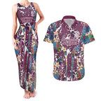 Manly Warringah Sea Eagles Couples Matching Tank Maxi Dress and Hawaiian Shirt Tropical Hibiscus Floral Pattern With Maroon And White Accents