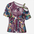 Manly Warringah Sea Eagles Cross Shoulder Shirt Tropical Hibiscus Floral Pattern With Maroon And White Accents