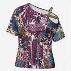 Manly Warringah Sea Eagles Cross Shoulder Shirt Tropical Hibiscus Floral Pattern With Maroon And White Accents