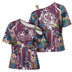 Manly Warringah Sea Eagles Cross Shoulder Shirt Tropical Hibiscus Floral Pattern With Maroon And White Accents