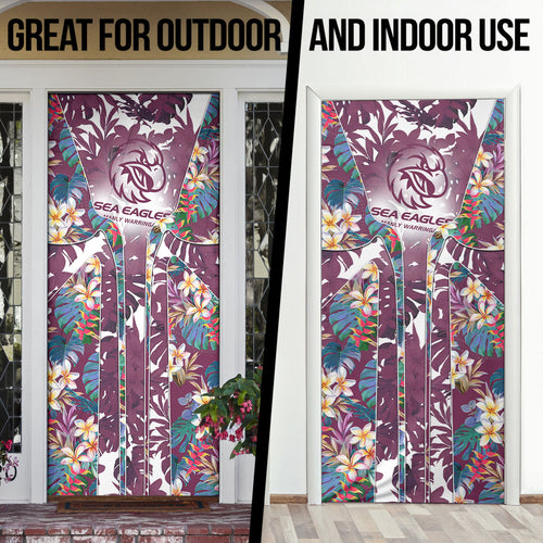 Manly Warringah Sea Eagles Door Cover Tropical Hibiscus Floral Pattern With Maroon And White Accents