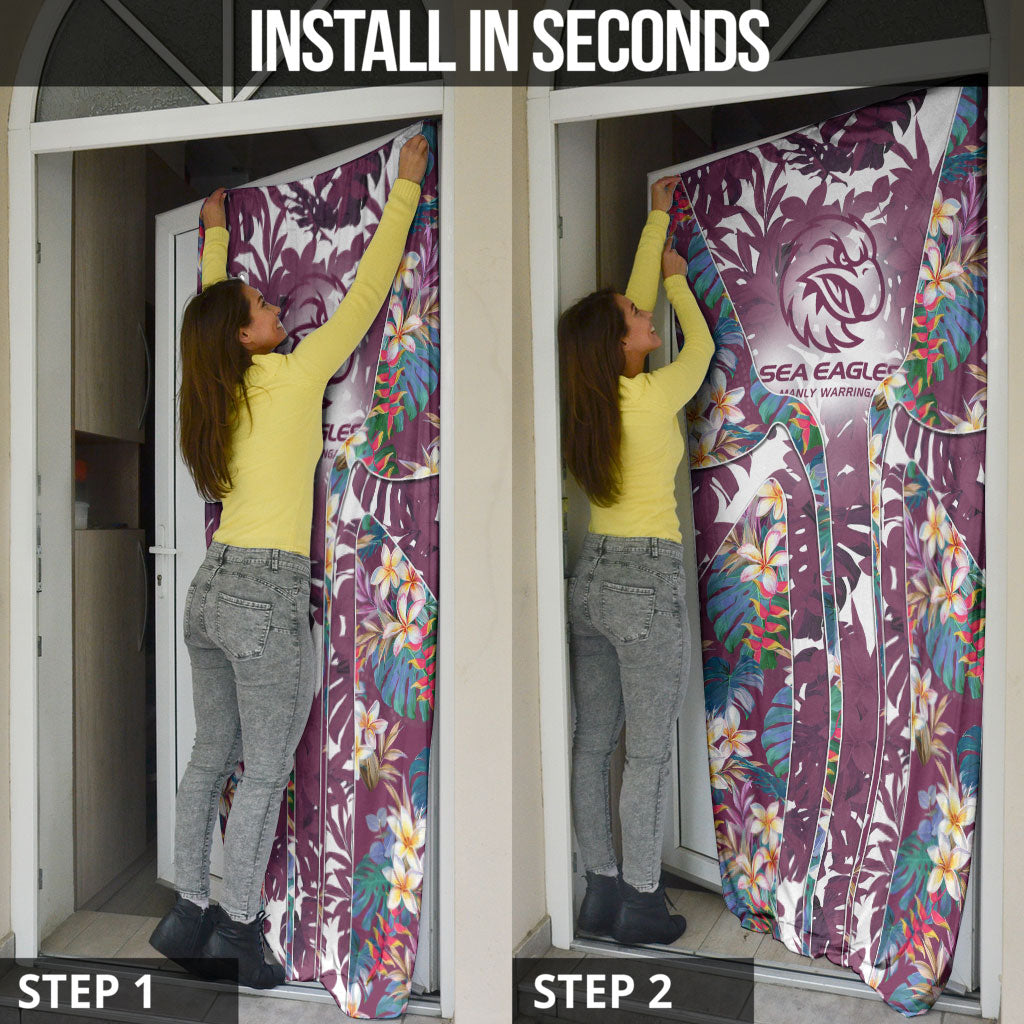 Manly Warringah Sea Eagles Door Cover Tropical Hibiscus Floral Pattern With Maroon And White Accents