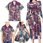 Manly Warringah Sea Eagles Family Matching Long Sleeve Bodycon Dress and Hawaiian Shirt Tropical Hibiscus Floral Pattern With Maroon And White Accents