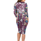 Manly Warringah Sea Eagles Family Matching Long Sleeve Bodycon Dress and Hawaiian Shirt Tropical Hibiscus Floral Pattern With Maroon And White Accents