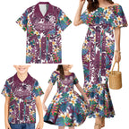 Manly Warringah Sea Eagles Family Matching Mermaid Dress and Hawaiian Shirt Tropical Hibiscus Floral Pattern With Maroon And White Accents