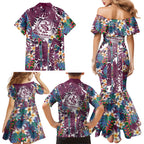 Manly Warringah Sea Eagles Family Matching Mermaid Dress and Hawaiian Shirt Tropical Hibiscus Floral Pattern With Maroon And White Accents