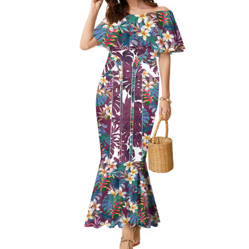Manly Warringah Sea Eagles Family Matching Mermaid Dress and Hawaiian Shirt Tropical Hibiscus Floral Pattern With Maroon And White Accents