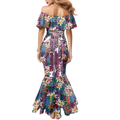 Manly Warringah Sea Eagles Family Matching Mermaid Dress and Hawaiian Shirt Tropical Hibiscus Floral Pattern With Maroon And White Accents