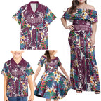 Manly Warringah Sea Eagles Family Matching Off Shoulder Maxi Dress and Hawaiian Shirt Tropical Hibiscus Floral Pattern With Maroon And White Accents