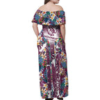 Manly Warringah Sea Eagles Family Matching Off Shoulder Maxi Dress and Hawaiian Shirt Tropical Hibiscus Floral Pattern With Maroon And White Accents