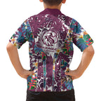 Manly Warringah Sea Eagles Family Matching Off Shoulder Short Dress and Hawaiian Shirt Tropical Hibiscus Floral Pattern With Maroon And White Accents