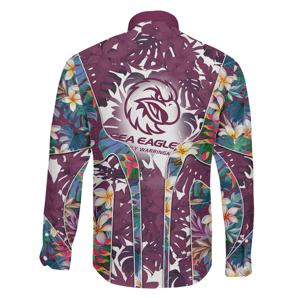 Manly Warringah Sea Eagles Family Matching Off Shoulder Short Dress and Hawaiian Shirt Tropical Hibiscus Floral Pattern With Maroon And White Accents