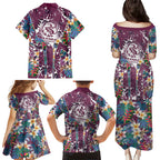 Manly Warringah Sea Eagles Family Matching Puletasi and Hawaiian Shirt Tropical Hibiscus Floral Pattern With Maroon And White Accents