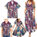 Manly Warringah Sea Eagles Family Matching Summer Maxi Dress and Hawaiian Shirt Tropical Hibiscus Floral Pattern With Maroon And White Accents