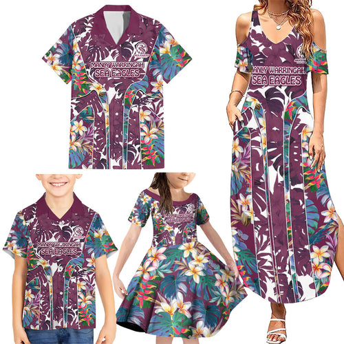 Manly Warringah Sea Eagles Family Matching Summer Maxi Dress and Hawaiian Shirt Tropical Hibiscus Floral Pattern With Maroon And White Accents
