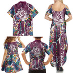 Manly Warringah Sea Eagles Family Matching Summer Maxi Dress and Hawaiian Shirt Tropical Hibiscus Floral Pattern With Maroon And White Accents