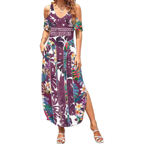 Manly Warringah Sea Eagles Family Matching Summer Maxi Dress and Hawaiian Shirt Tropical Hibiscus Floral Pattern With Maroon And White Accents