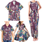 Manly Warringah Sea Eagles Family Matching Tank Maxi Dress and Hawaiian Shirt Tropical Hibiscus Floral Pattern With Maroon And White Accents