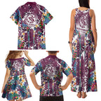 Manly Warringah Sea Eagles Family Matching Tank Maxi Dress and Hawaiian Shirt Tropical Hibiscus Floral Pattern With Maroon And White Accents