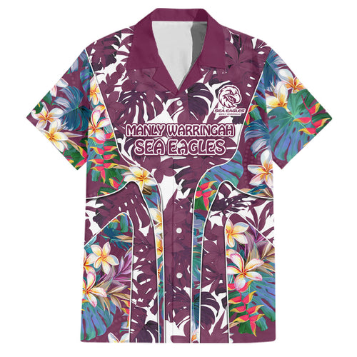 Manly Warringah Sea Eagles Family Matching Tank Maxi Dress and Hawaiian Shirt Tropical Hibiscus Floral Pattern With Maroon And White Accents