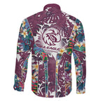 Manly Warringah Sea Eagles Family Matching Tank Maxi Dress and Hawaiian Shirt Tropical Hibiscus Floral Pattern With Maroon And White Accents