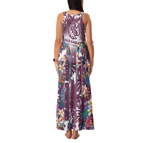 Manly Warringah Sea Eagles Family Matching Tank Maxi Dress and Hawaiian Shirt Tropical Hibiscus Floral Pattern With Maroon And White Accents