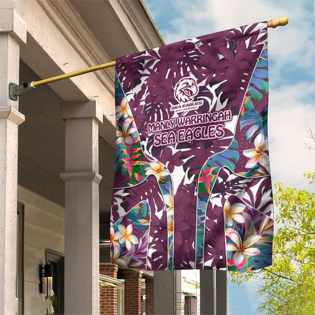 Manly Warringah Sea Eagles Garden Flag Tropical Hibiscus Floral Pattern With Maroon And White Accents