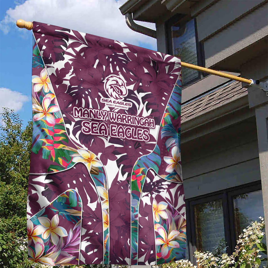 Manly Warringah Sea Eagles Garden Flag Tropical Hibiscus Floral Pattern With Maroon And White Accents