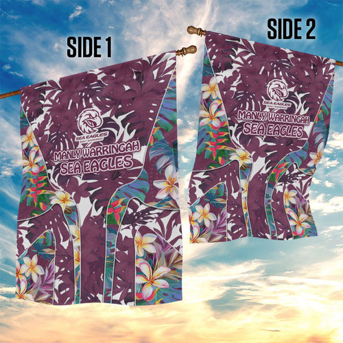 Manly Warringah Sea Eagles Garden Flag Tropical Hibiscus Floral Pattern With Maroon And White Accents