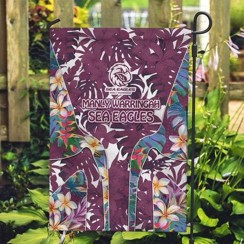 Manly Warringah Sea Eagles Garden Flag Tropical Hibiscus Floral Pattern With Maroon And White Accents