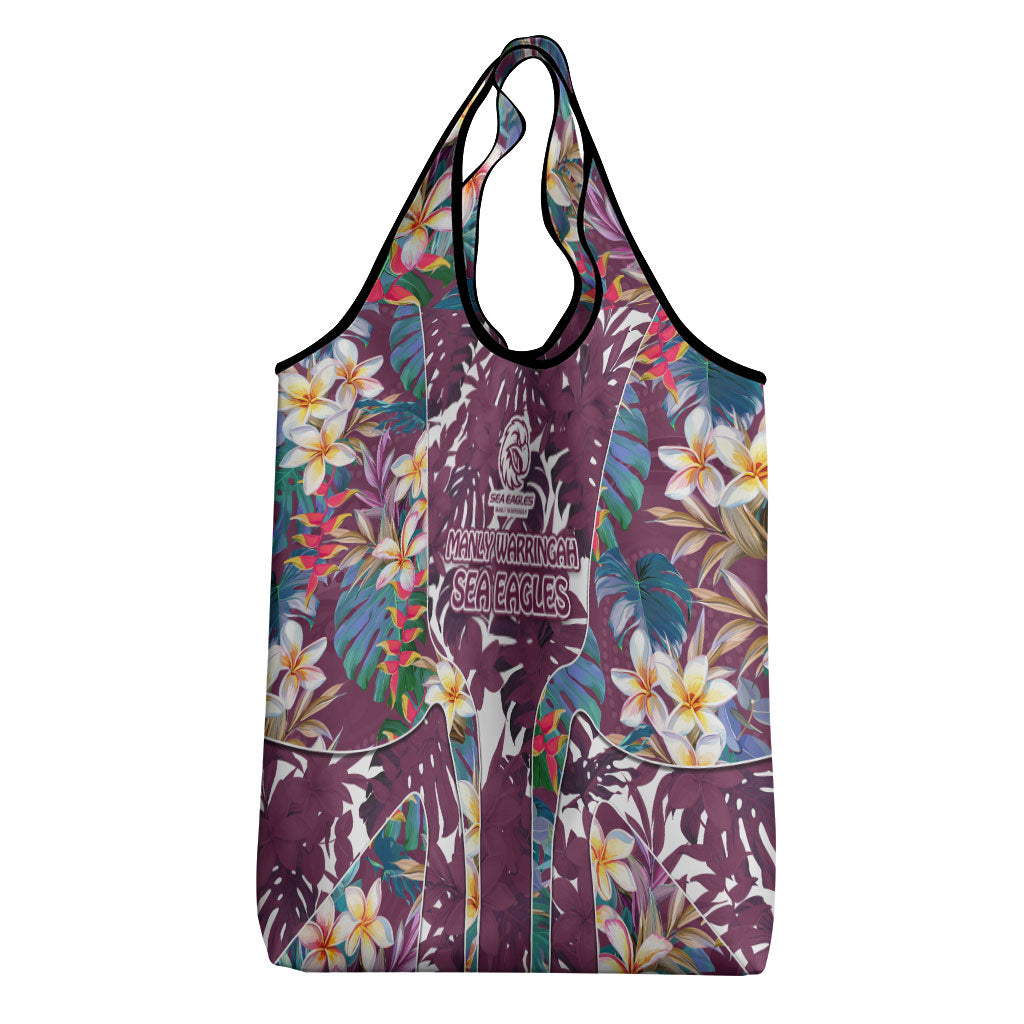 Manly Warringah Sea Eagles Grocery Bag Tropical Hibiscus Floral Pattern With Maroon And White Accents