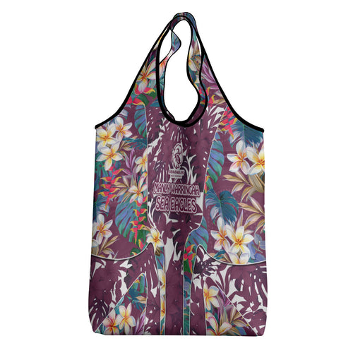 Manly Warringah Sea Eagles Grocery Bag Tropical Hibiscus Floral Pattern With Maroon And White Accents