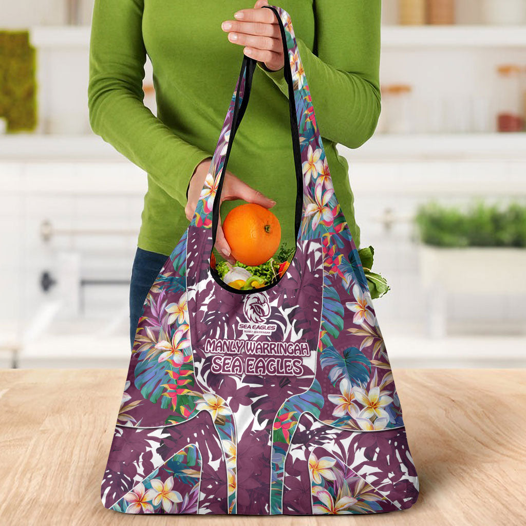 Manly Warringah Sea Eagles Grocery Bag Tropical Hibiscus Floral Pattern With Maroon And White Accents