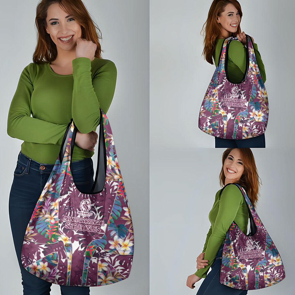 Manly Warringah Sea Eagles Grocery Bag Tropical Hibiscus Floral Pattern With Maroon And White Accents