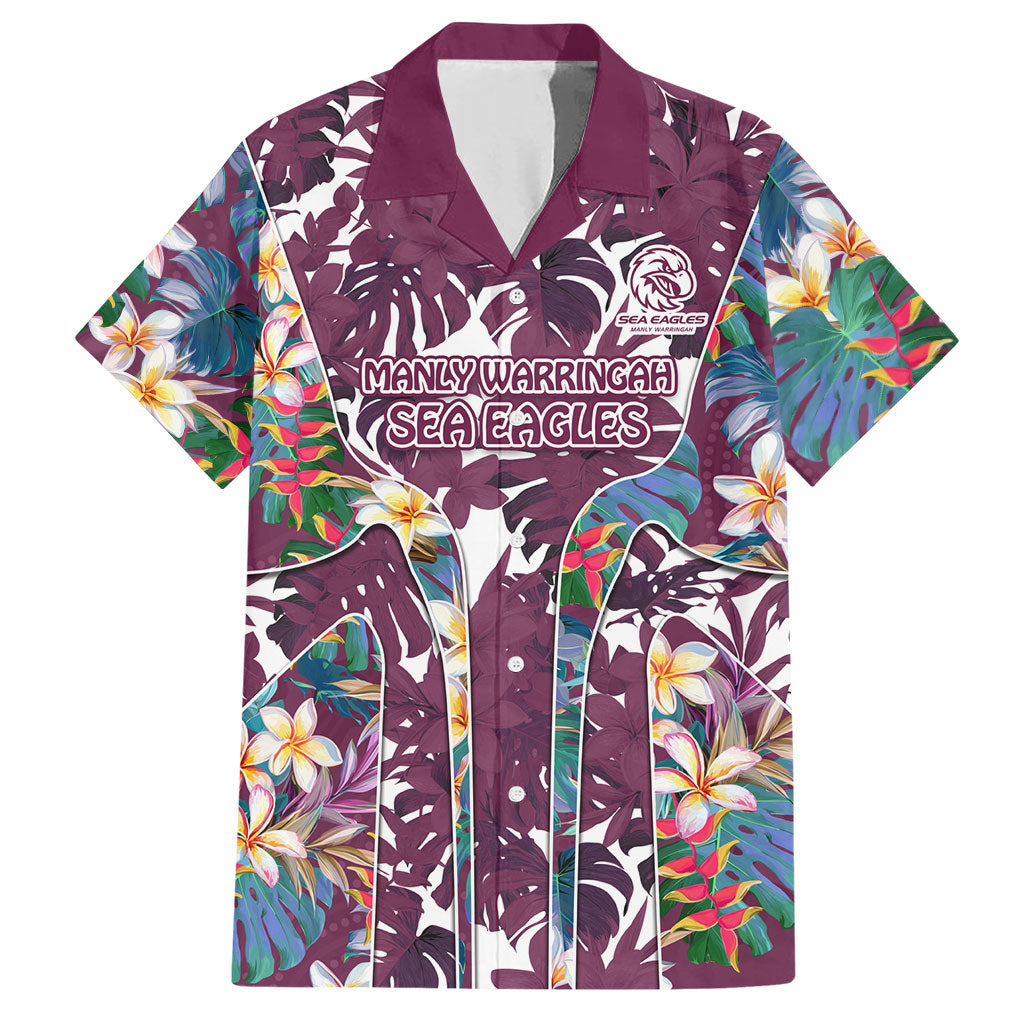 Manly Warringah Sea Eagles Hawaiian Shirt Tropical Hibiscus Floral Pattern With Maroon And White Accents